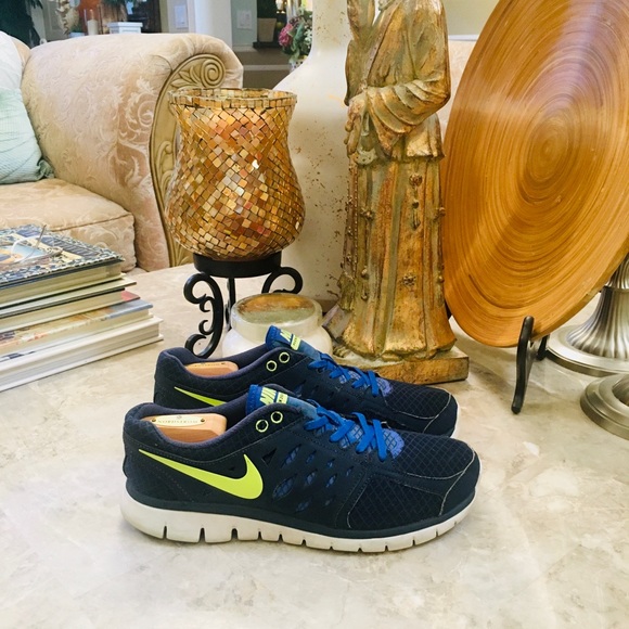 Blue Neon Green MENS Sz 9 Nike Flex 2013 Shoes Athletic Running - Picture 2 of 10